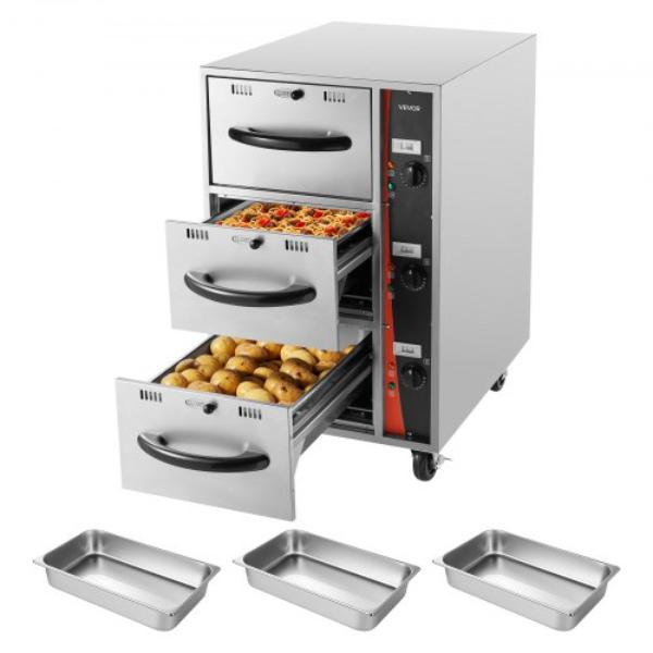 Picture of Vevor BWCTDLSZX3G05KLPH001V1 Commercial Electric Drawer Warmer - Three-Drawer Stainless Steel Food Warmer - Freestanding Compact Warming Drawer Cabinet - 85 deg F-185 deg F Wide Temperature Range