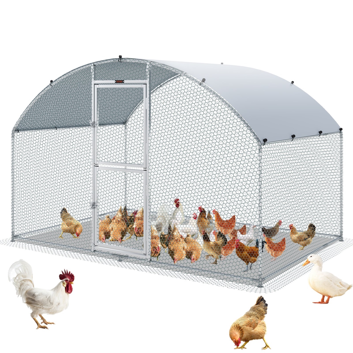 Picture of Vevor BRS65X98X64FTHXYTV0 Large Metal Chicken Coop with Run&#44; Walkin Chicken Coop for Yard with Waterproof Cover - 6.6 x 9.8 x 6.6 ft.&#44; - Silver