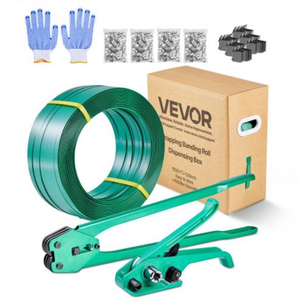 Banding Strapping Kit - Heavy Duty Banding Sealer Tool with 1500 ft. PET Band - 450 Metal Seals - 150 Corner Protectors & Gloves