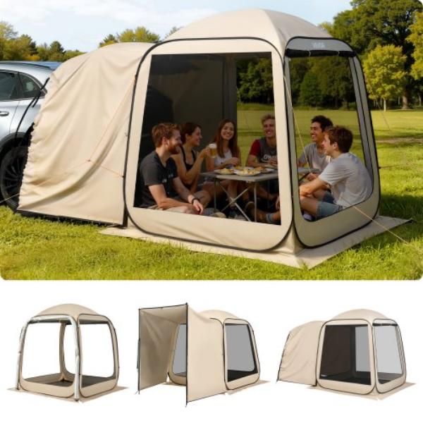 6 x 6 ft. Beige Screen House Tent - 4-6 Person Pop Up SUV Tailgate Tent - Portable Canopy with Carry Bag - Netting Sides for Outdoor Activities