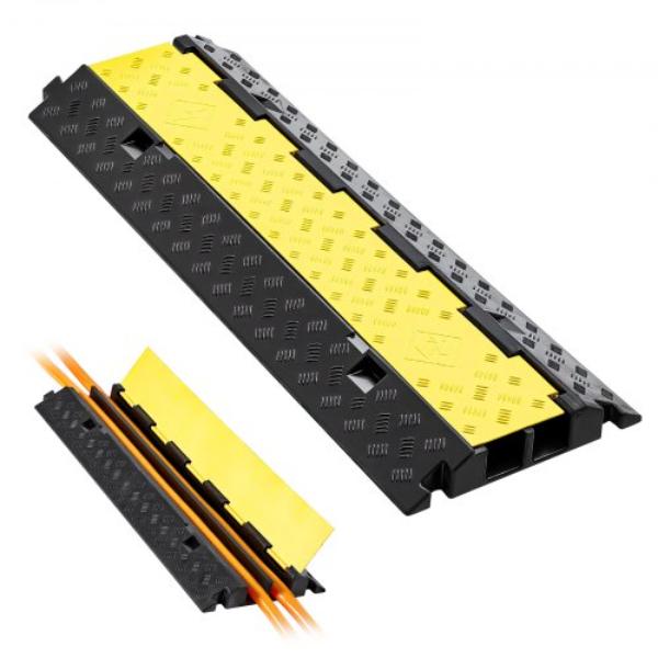 Cable Protector Ramp - 22000 lbs per Axle - 2 Channel Heavy Duty Rubber Cord Hose Wire Cover - Traffic Speed Bump - Indoor & Outdoor