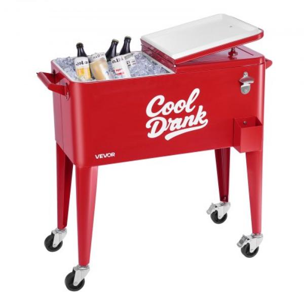 Picture of Vevor HWLQTCFGKHS8TAE1M001V0 80 qt. Rolling Ice Chest - Portable Patio Party Bar Drink Cooler Cart - Red - Holds up to 50 Bottles & 110 Cans - Beverage Cooler Trolley with Bottle Opener