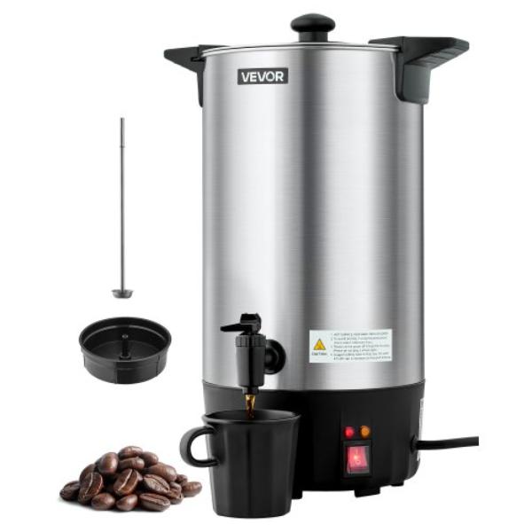 Picture of Vevor SYKFT60CUPSJB7H35001V1 Commercial Coffee Urn - 60 Cup 9 Liter Hot Beverage Dispenser - Quick-Brewing Stainless Steel Coffee Maker for Catering - Business - Party