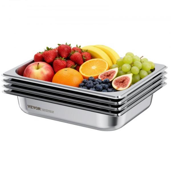 Picture of Vevor 12BCCPBXG4JTI2EG5001V0 Stainless Steam Hotel Pan - 0.5 Size Table Steam Pan - 2.5 in. Deep - Anti Jam - Reusable for Home - Party - Restaurant - Hotel - Buffet - Pack of 4