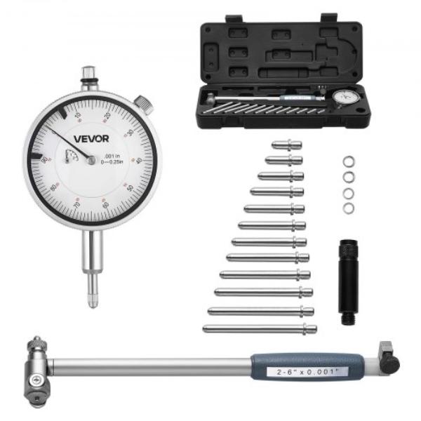 Dial Test Indicator & Bore Gauge Measuring Tool Set - Dial Indicator 0.001 in. Accuracy - 2-6 in. Bore Range with Rod - Storage Case