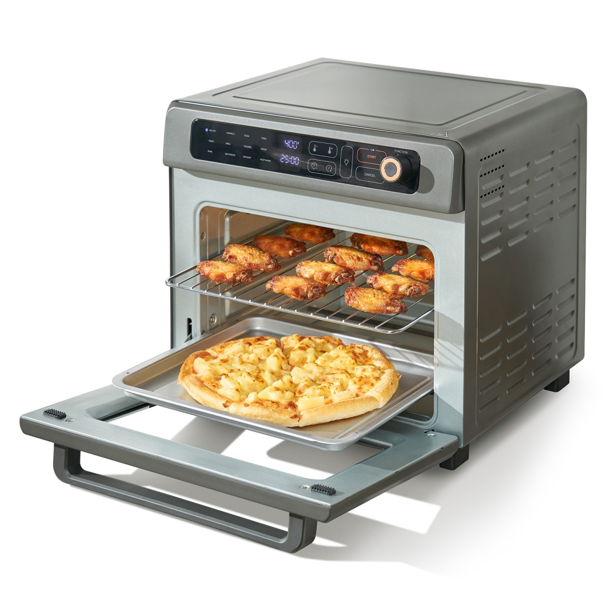 Picture of Vevor KQZKX25L1800WFCLWV1 12-in-1 Air Fryer Toaster Oven&#44; 25 Liter Convection - 1700W Stainless Steel Toaster Ovens Countertop Combo with Grill&#44; Pizza Pan - Gloves - 12 Slices Toast - 12 in. Pizza