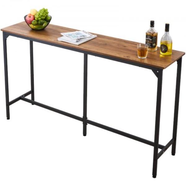 53 in. Bar Table - Tall Rectangular Kitchen & Dining Table with Rounded Edges, High-Top Design for Balcony & Living Room - Light Brown & Black