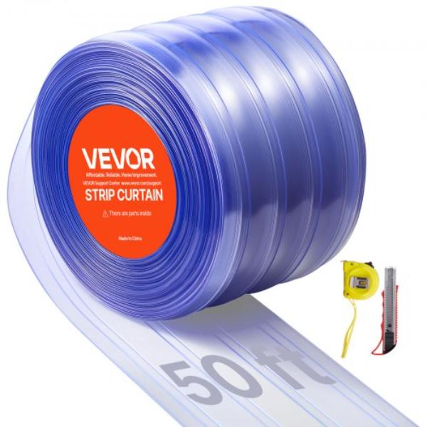Picture of Vevor JZPVC50X81PCSNAX4V0 Clear PVC Strip Curtain - 50 ft. x 8 in. - Ribbed Plastic Door Strip Bulk Roll - Walk in Freezer Cooler Curtain Strips for Doorways