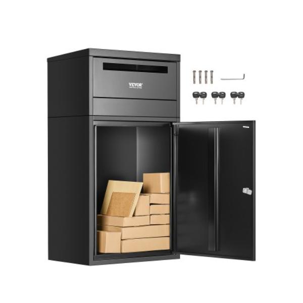 BGXHSDXGFTS4W8MXTV0 Package Delivery Boxes - 35.8 in. Mailbox for Parcel with Lock - Galvanized Steel Package Drop Box - Weather-Resistant - Black