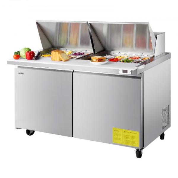Picture of Vevor GZTBXSMZGZT6V519T001V1 60 in. Commercial Refrigerator - 15.4 cu. ft. Sandwich Prep Table - Mega Top Food Prep Fridge - Stainless Steel Salad Prep Cooler - 24 Pans - Cutting Board