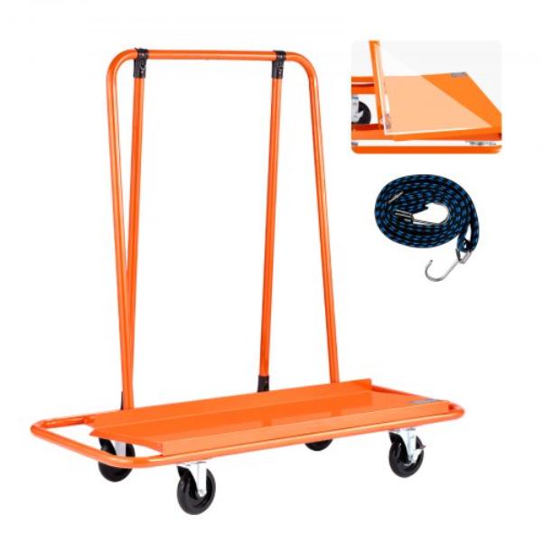 Drywall Cart Dolly - 1800 lbs Load - Steel Panel Dolly - 4 Swivel Casters - Durable - Long-lasting - Panel Truck Cart - Tie-Down Strap - Orange
