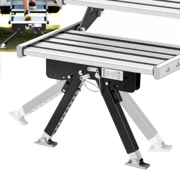 RV Step Stabilizer - Height Adjustable Step Stabilizer Kit - Camper Stair Stabilizers - Powder Coated Steel - Adjustable from 3 to 15 in.