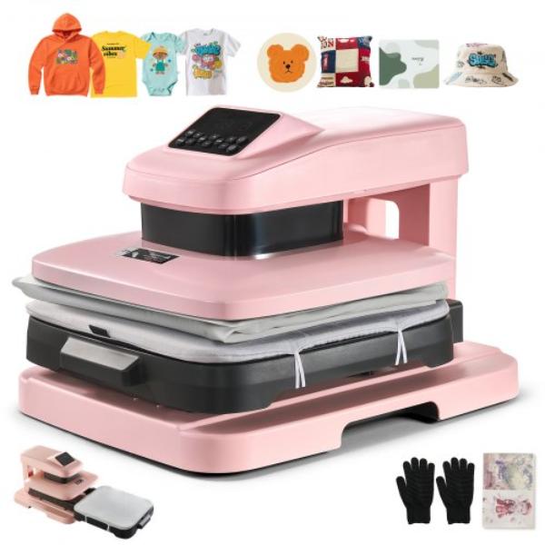 Picture of Vevor ZNRYJSJS15X1SEWZL001V1 Auto Heat Press Machine - 15 x 15 in. T-Shirt Press Machine Pink with Auto Release Adjustable Pressure Digital Display Rapid Heating