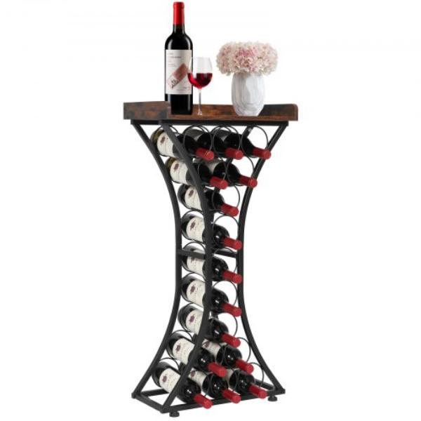 Picture of Vevor LSJJHSTM14P87X254001V0 15 Bottle Wine Rack - Freestanding Floor Wine Holder Stand Liquor Cabinet with Wood Tabletop for Home Bar Kitchen Living Room Dining Room - Black
