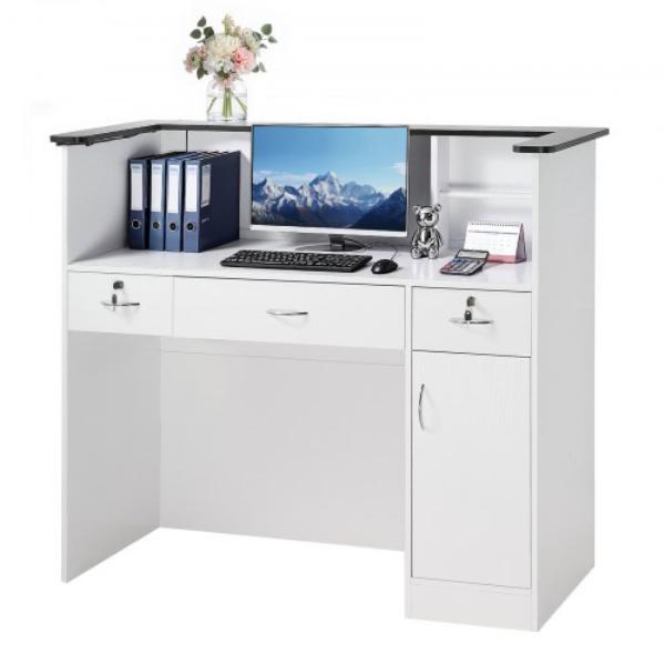 YBQTBSJXDLEDCR7KS001V1 Reception Desk - 50 in. Rectangular Front Counter Table - Modern Office Reception Desk with Light Strip - Retail Counter Table