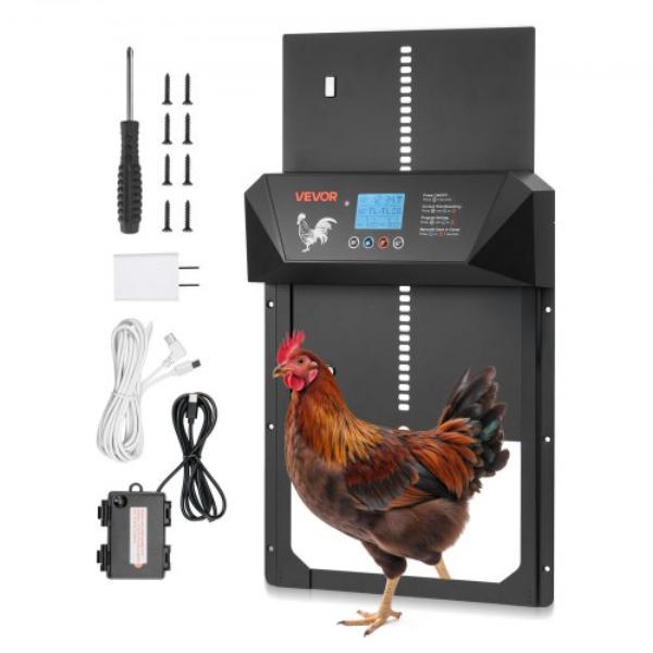 Automatic Chicken Coop Door - DC & Battery Powered - LCD Display - Light Sensor - Timer - Manual Setting - Chick Run Gate Opener for Farm