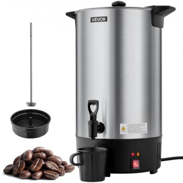 Picture of Vevor SYKFT100CUPSAQUC2001V1 Commercial Coffee Urn - 100 Cup 15 Liter Hot Beverage Dispenser - Quick-Brewing Stainless Steel Coffee Maker for Catering - Business