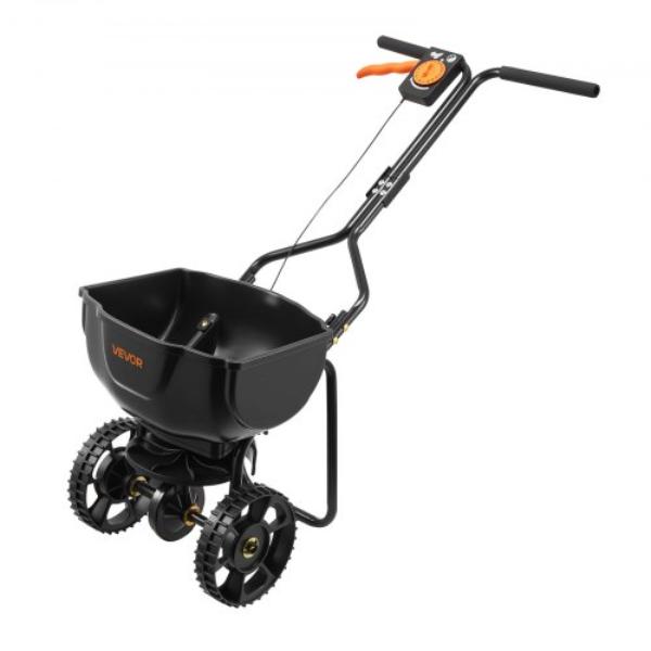 Walk-Behind Spreader - 9.8 ft. Spreading Width - 10 in. All-Terrain Tires - 15 lbs Hopper - Adjustable Flow Control - Lawn Spreaders