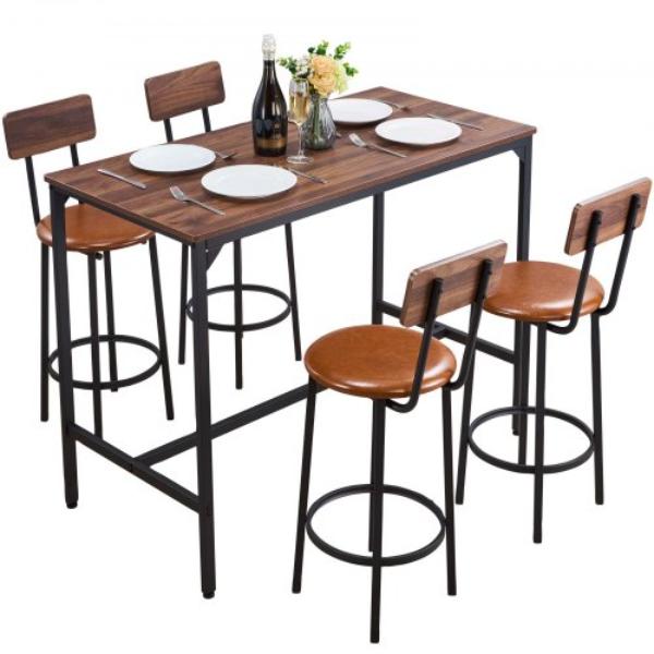 BTZEK5JTJXGY9TYCM001V0 Bar Table Set - - 47 in. Bars Tables - Rectangular Pub Table with Four Stools - Walnut Color - Black - 5 Piece