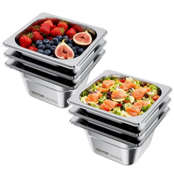 Picture of Vevor 16FCCPBXG6JT6L402001V0 Stainless Steam Hotel Pans - 0.16 Size Table Steam Pan - 4 in. Deep - Reusable Rustproof Catering Storage for Home - Party - Restaurant - Hotel - Buffet - Pack of 6