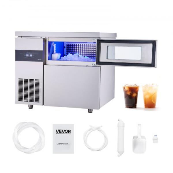 Picture of Vevor GZTZBJZJ265LL0QBG001V1 Commercial Ice Maker Machine - 265 lbs per 24 Hour Stainless Steel Ice Machine with Worktop - 66 lbs Storage - 126 Cubes per Cycle for Home Bar Office Restaurant