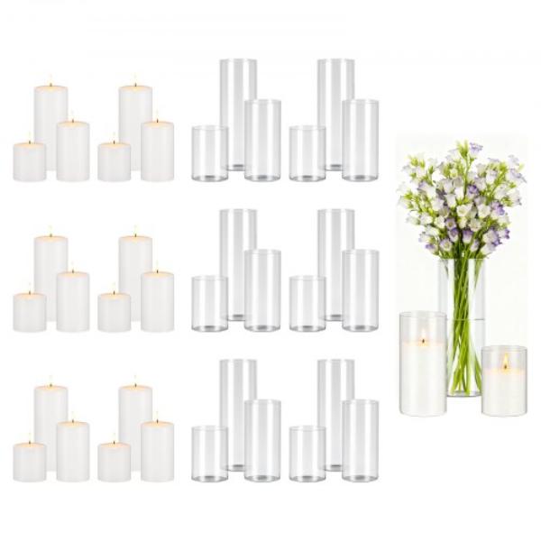 Pillar Candles - Glass Vases Set - Clear Cylinder Hurricane Candle Holders - Wedding Centerpieces - Tall Vase - Table Decor - White - 36 Piece