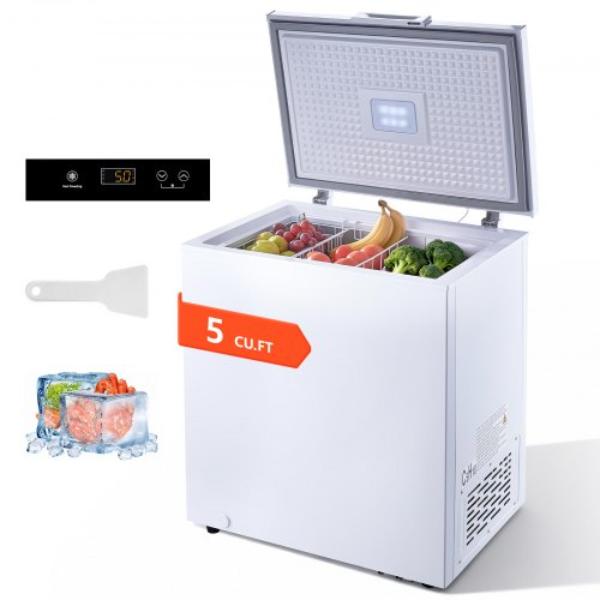 Picture of Vevor JYLJBS477CUFX5U66001V1 Chest Freezer - 5 cu. ft. Compact Deep Freezer - Free Standing Top Open Door - 2 Removable Baskets - Adjustable Thermostat - Energy Saving - Garage Ready - White