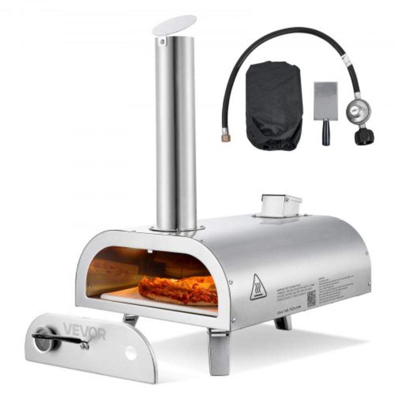 Picture of Vevor BXPSLDNZWDJB2V24Q001V0 12 in. Wood Fire & Dual Propane Gas Pizza Oven - Pellet & Propane Pizza-Maker with Thermometer - Stainless Steel Pizza-Cook for Outside Camping & Backyard, Silver