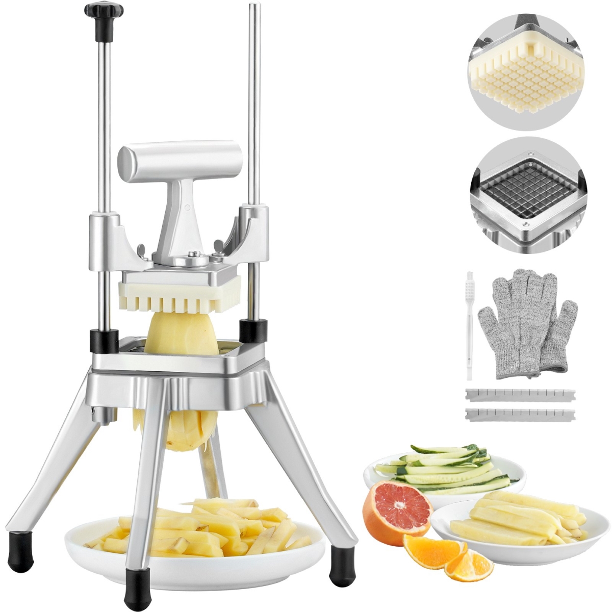Picture of Vevor ZT38INCH420J2LKZUV0 Commercial Vegetable Fruit Chopper&#44; 0.37 in. Blade Heavy Duty Professional Food Dicer Kattex French Fry Cutter Onion Slicer Stainless Steel - Sliver