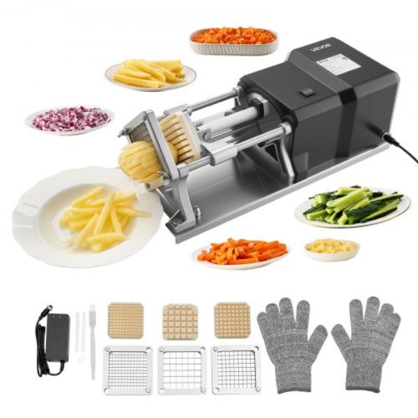 Picture of Vevor DDQTJ40W3J12F37KF001V1 Commercial French Fry Cutter - Stainless Steel Vegetable Fruit Chopper with 3 Replacement Blades 0.5 x 0.375 x 0.25 in. - Electric Potato Slicer Dicer