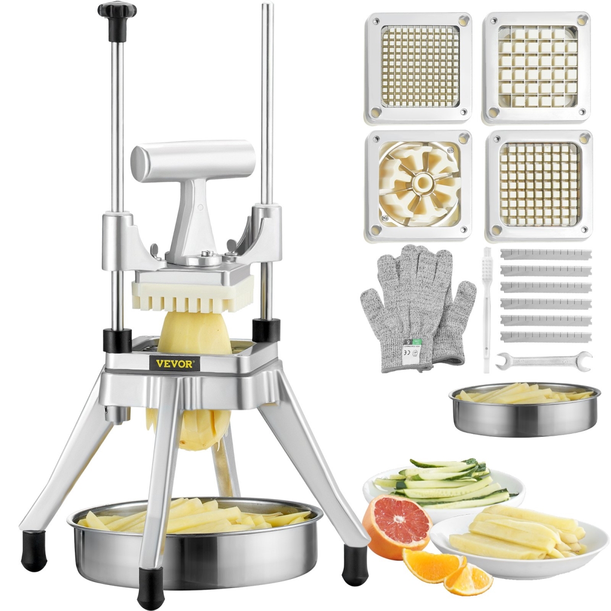 Picture of Vevor GGSSDQTJJB412RXV9V0 Commercial Vegetable Fruit Chopper&#44; Stainless Steel French Fry Cutter with 4 Blades - 0.25 x 0.37 x 0.50 in.