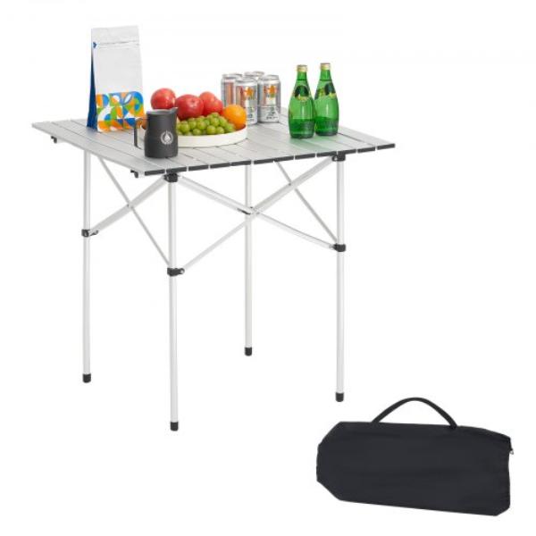 Folding Camping Table - Portable Roll Up Side Tables - Small Lightweight Aluminum Beach Table - Compact with Carry Bag - Silver