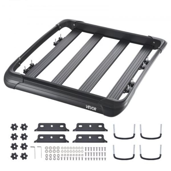 Roof Rack Cargo Carrier - Universal Rooftop Cargo Basket - 48 x 40 x 5.6 in. - 150 lbs Max Load - Anti-Rust Alloy Steel - Wind Fairing for SUV Car