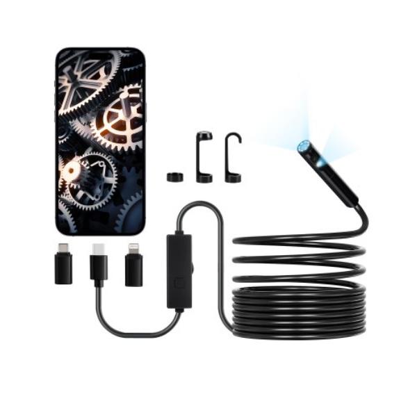 Endoscope Camera - Dual Lens Borescope - 1920P HD - 8 - 1 LED Light - 2X Zoom - 16.4 ft. Snake Cable - IP67 Waterproof - Auto & Plumbing