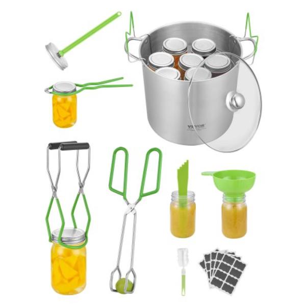 Picture of Vevor GTYPDGTJ8ZPJFN91S001V0 Canning Supplies Starter Kit - Stainless Steel Water Bath Canning Kit for Beginners - Canning Tools Set - Wrench - Magnetic Wand - Bubble - 9 Piece