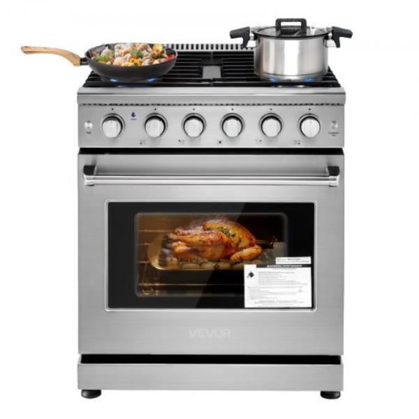 Picture of Vevor LSRQKXRQKX30B6FUT001V1 Gas Range Oven - 30 in. Freestanding Stainless Steel Stove with 5 Sealed Cooktop Burners Easy Reach Racks Storage Drawer - 4.8 cu. ft.