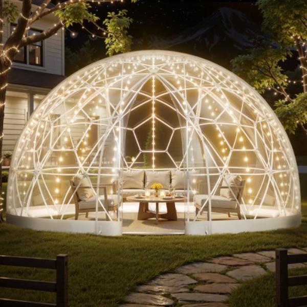 Garden Dome Igloo - 15 x 9.5 ft. Outdoor Clear Bubble Tent for 10-14 Person - Weatherproof Geodesic Dome Greenhouse with Window - PVC Igloo Tent