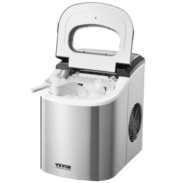 Picture of Vevor ZDBTMSZBJTMS0OUV3001V1 Countertop Ice Maker - 9 Cubes Ready in 6 Mins - 33 lbs in 24 Hour - Self-Cleaning Portable Ice Maker with Ice Scoop & Basket - Ice Machine with 2 Sizes Bullet Ice