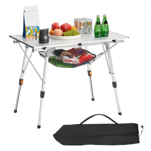LBKHWZDZ36YCSMCLA001V0 Folding Camping Table - Portable Roll Up Side Tables - Lightweight Aluminum Beach Table - Adjustable Height - Silver