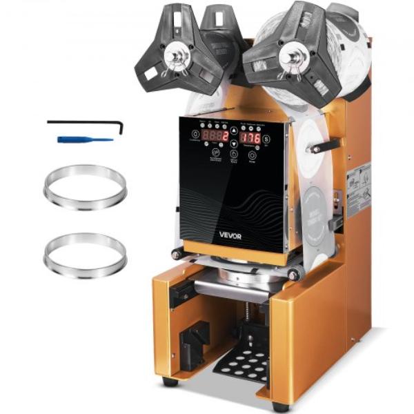 Picture of Vevor QZDNCFKJJQZDR0NR2001V1 Fully Automatic Cup Sealing Machine - 500-650 Cups per Hour - Electric Tea Sealer - Gold