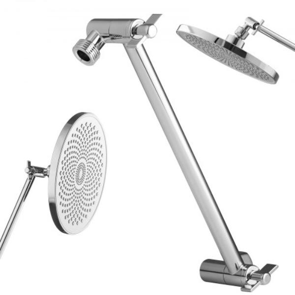 Shower Head Extension Arm - 11 in. - Brass Shower Arm Extender - Flexible Adjustable Angle Height - Chrome - G.5 Universal Thread Connector
