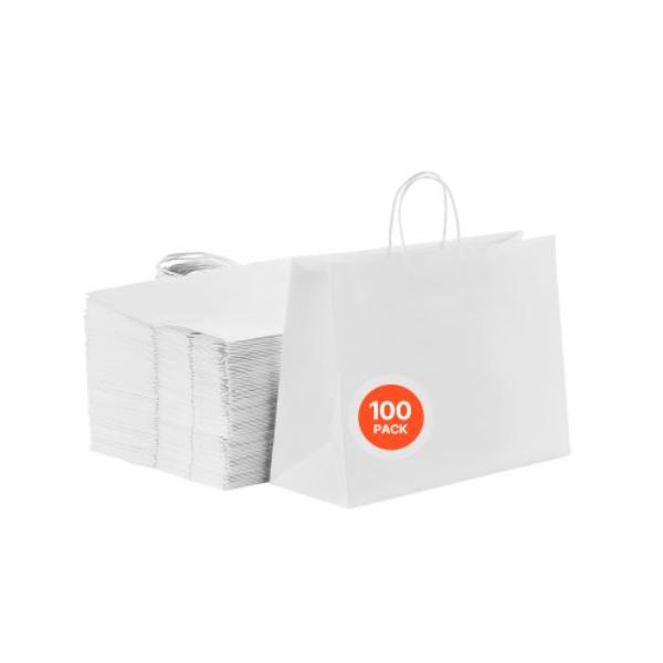 Picture of Vevor ZZGWDHTS16618EREY001V0 Kraft Paper Bags with Handles - 16 x 6 x 12 in. - Large Paper Grocery Bags - Reusable & Recycled Take-Out Sacks - White - 100 Piece