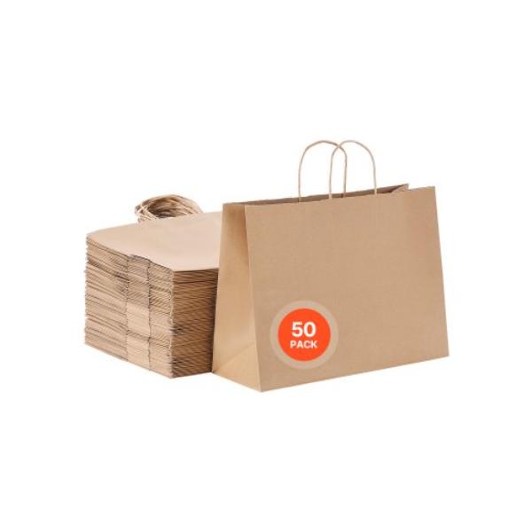 Picture of Vevor ZZGWDHTS1661N2WAU001V0 Kraft Paper Bags - 16 x 6 x 12 in. - Large Reusable & Recycled Brown Take-Out Sacks - Plain Party Bag Bulk for Birthday - Wedding - Business - Goody - Craft - 50 Piece
