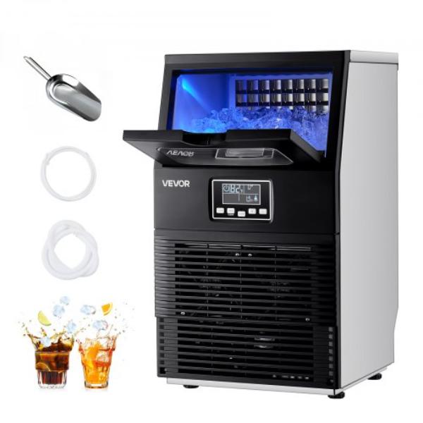 Picture of Vevor QSYYTSFBZBJ1NHMZO001V1 Commercial Ice Maker Machine - 80 lbs - 12 lbs Storage - 32 Cubes per Cycle - Stainless Steel - Freestanding & Countertop - LED Display & Self-Cleaning
