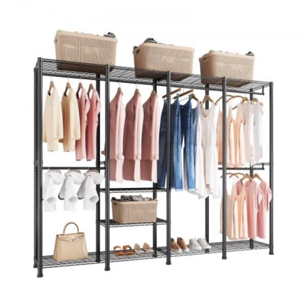 SLJTCYJ6G10C5QG9N001V0 Heavy Duty Clothing Garment Rack - Adjustable Tiers Clothes Rack with Steel Frame - 1100 lbs - 4 Hanging Rods