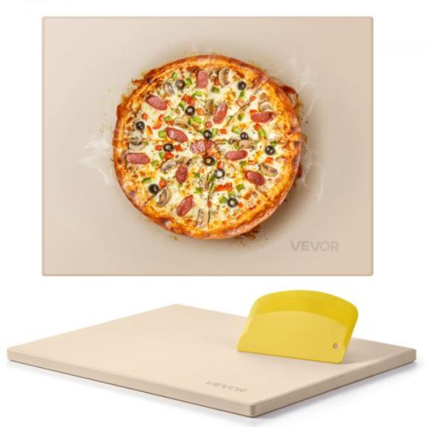 Picture of Vevor PSSJQSJX1512IHQ7A001V0 15 x 12 in. Rectangular Cordierite Pizza Stone, 0.6 in. Thick Heat-Resistant Baking Stone with Scraper for Oven & BBQ