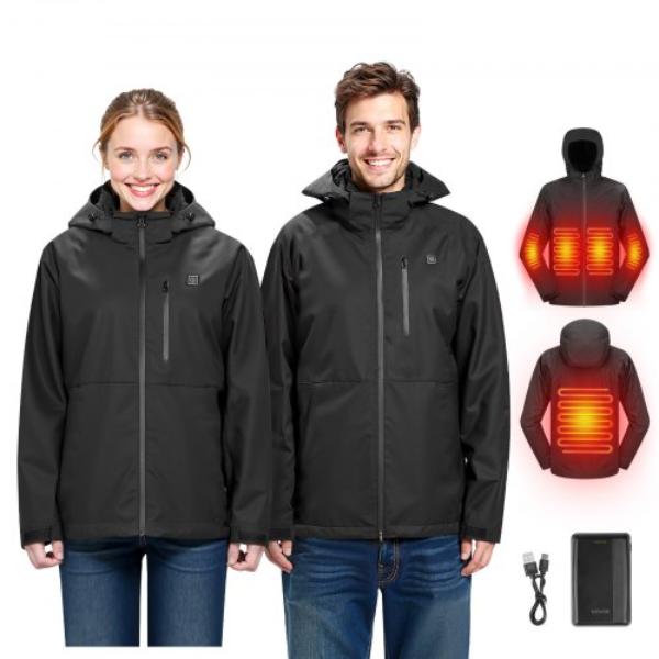 Heated Jacket for Men - Soft Shell Electric Heating Coat - Windproof Waterproof Lightweight - 5 Heating Zones - 3 Heat Settings - 2XL