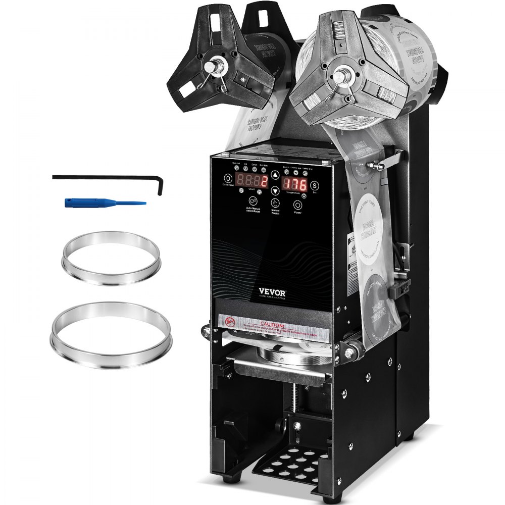 Fully Automatic Cup Sealing Machine with Digital Control LCD Panel for Bubble Milk, Tea & Coffee, Black - 500-650 Cups per Hour