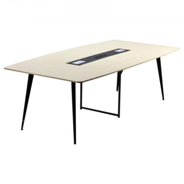 8 ft. Boat Shaped Conference Table - Meeting Table with Charge Station for 10 Person - Modern Desk with Metal Legs - Easy Assembly
