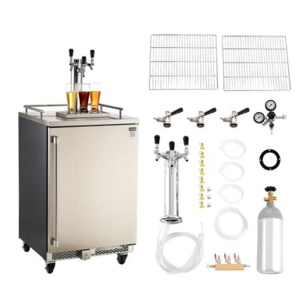 Picture of Vevor BXGJSLSPJFPQ0H3CM001V1 Beer Kegerator - Triple Tap Commercial Draft Beer Dispenser - Full Size Keg Refrigerator - 5 lbs CO2 Tank - Holds 3 Sixth - 2 Slim - 3 Ball lock keg - 160 Liter